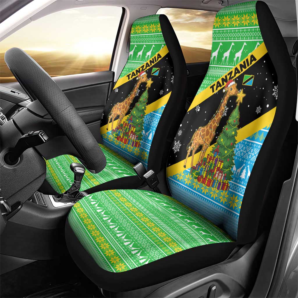 Tanzania Christmas Car Seat Cover Giraffe Christmas Tree Snowflakes and Flag - African Pride