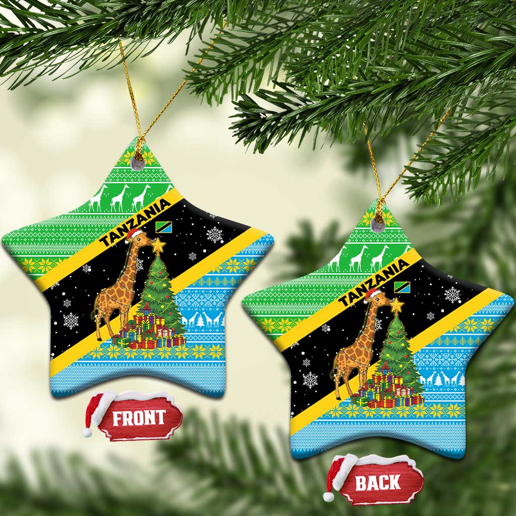 Tanzania Christmas Ceramic Ornament Giraffe Christmas Tree Snowflakes and Flag - African Pride