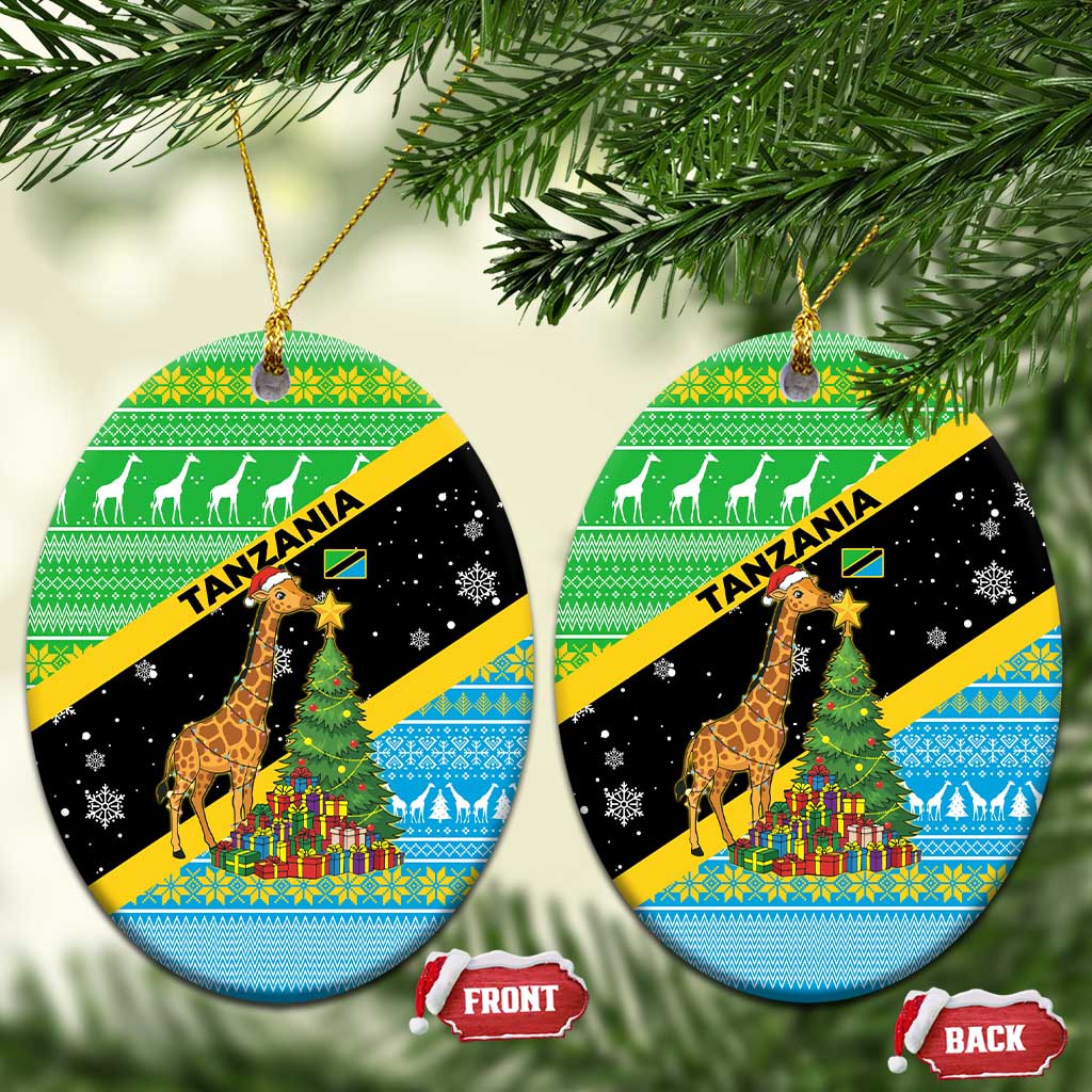 Tanzania Christmas Ceramic Ornament Giraffe Christmas Tree Snowflakes and Flag - African Pride