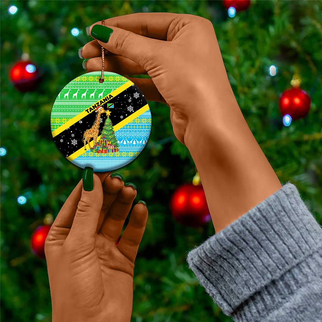 Tanzania Christmas Ceramic Ornament Giraffe Christmas Tree Snowflakes and Flag - African Pride