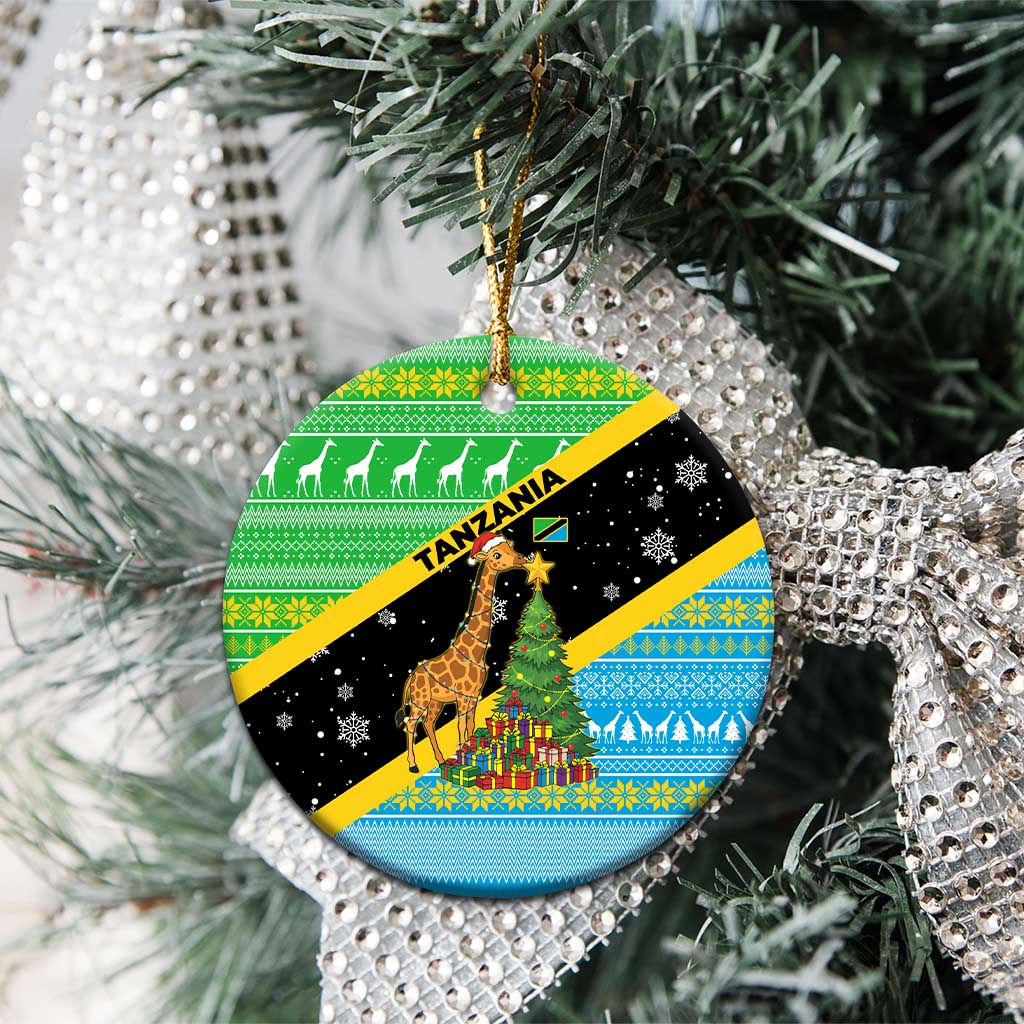 Tanzania Christmas Ceramic Ornament Giraffe Christmas Tree Snowflakes and Flag - African Pride
