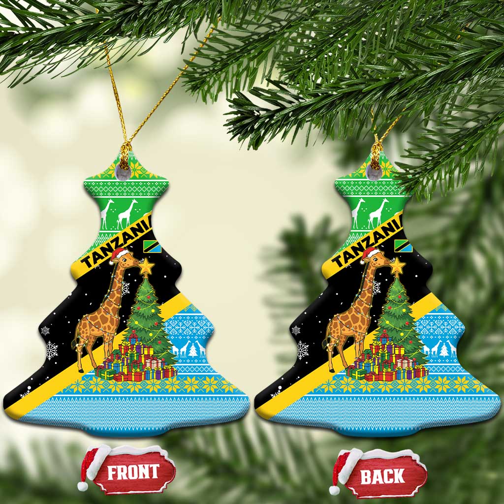 Tanzania Christmas Ceramic Ornament Giraffe Christmas Tree Snowflakes and Flag - African Pride