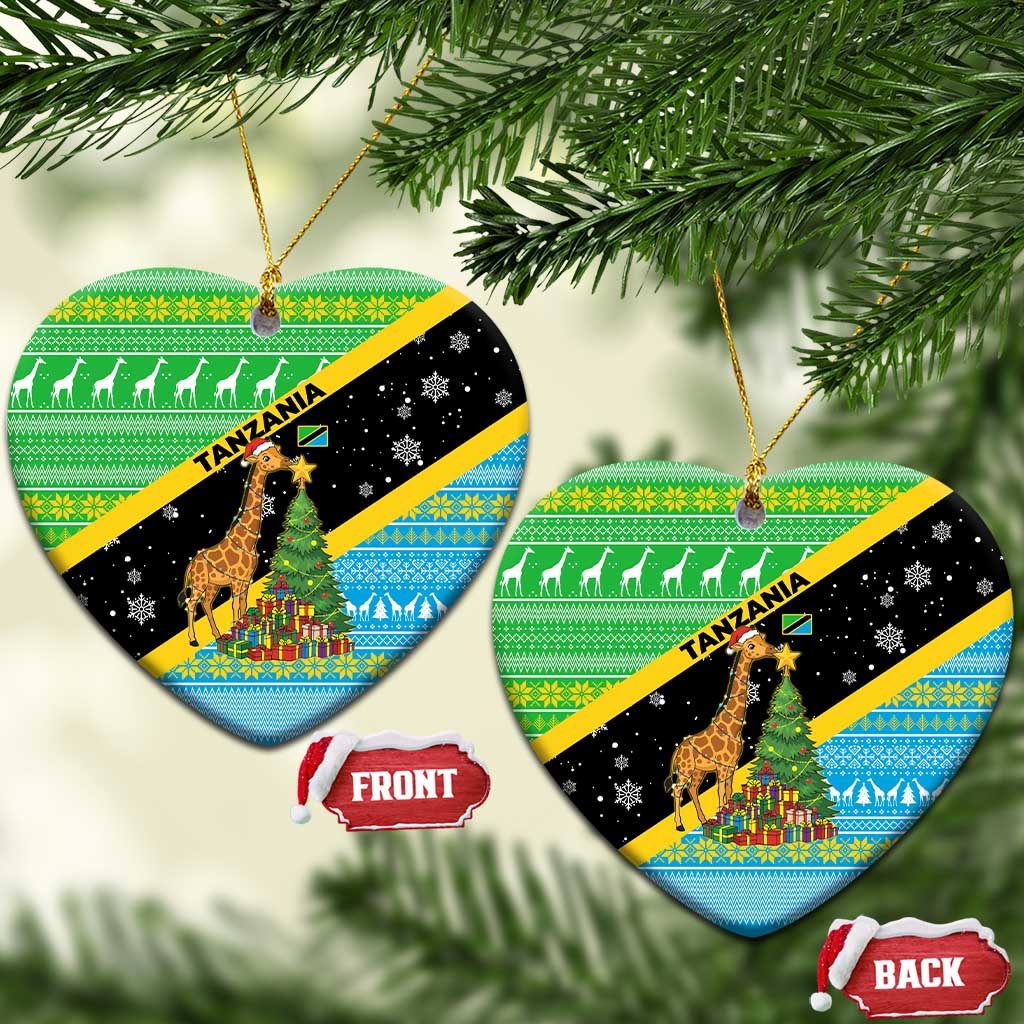 Tanzania Christmas Ceramic Ornament Giraffe Christmas Tree Snowflakes and Flag - African Pride