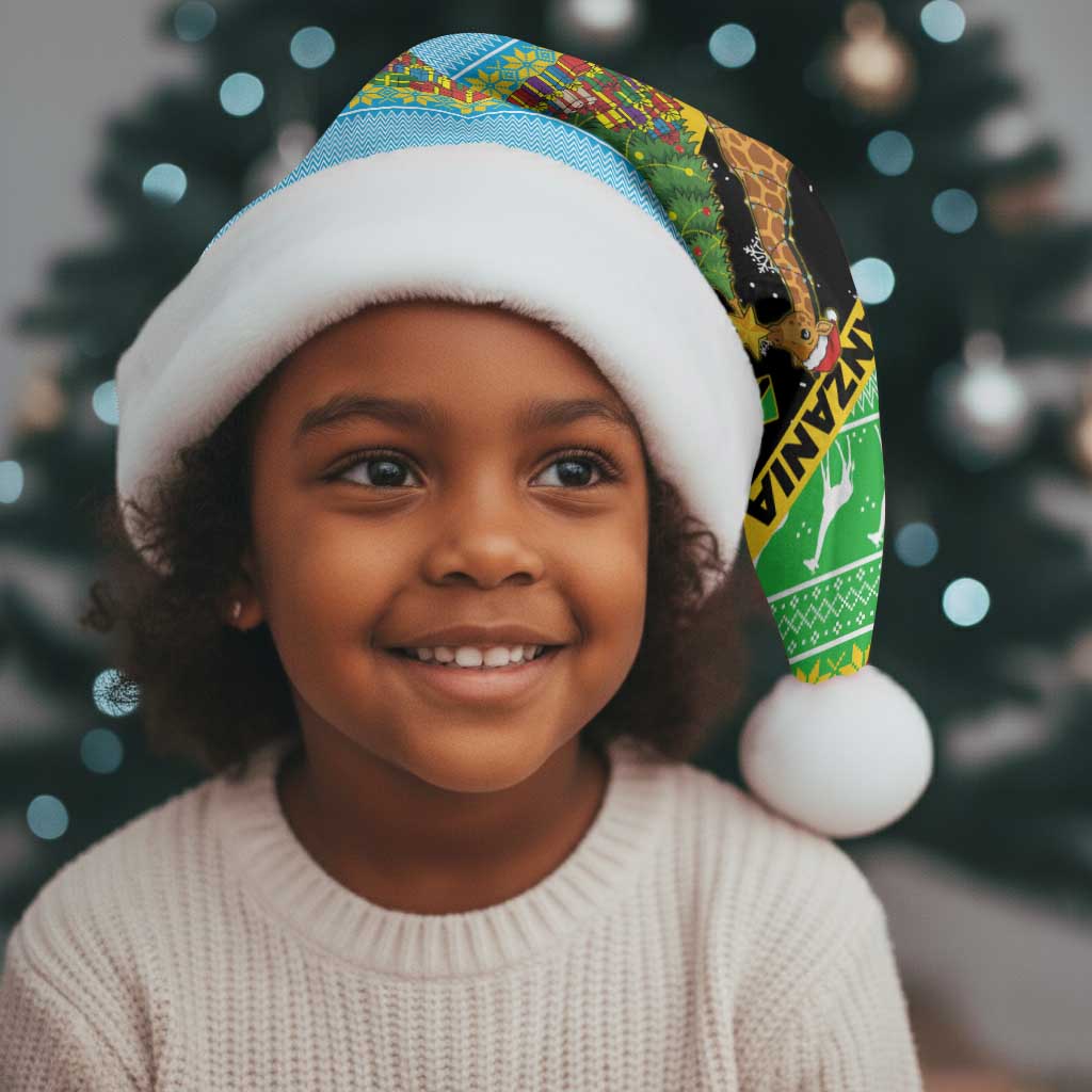 Tanzania Christmas Santa Hat Giraffe Christmas Tree Snowflakes and Flag - African Pride