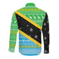 Tanzania Christmas Long Sleeve Button Shirt Giraffe Christmas Tree Snowflakes and Flag - African Pride