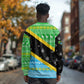 Tanzania Christmas Long Sleeve Shirt Giraffe Christmas Tree Snowflakes and Flag - African Pride