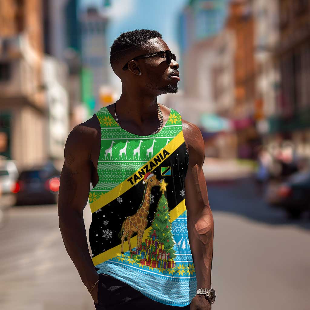 Tanzania Christmas Men Tank Top Giraffe Christmas Tree Snowflakes and Flag - African Pride