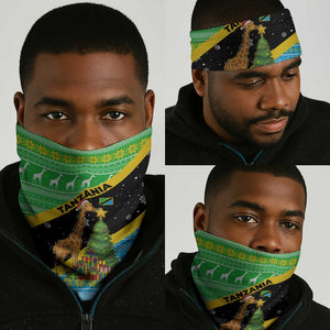 Tanzania Christmas Neck Gaiter Giraffe Christmas Tree Snowflakes and Flag - African Pride