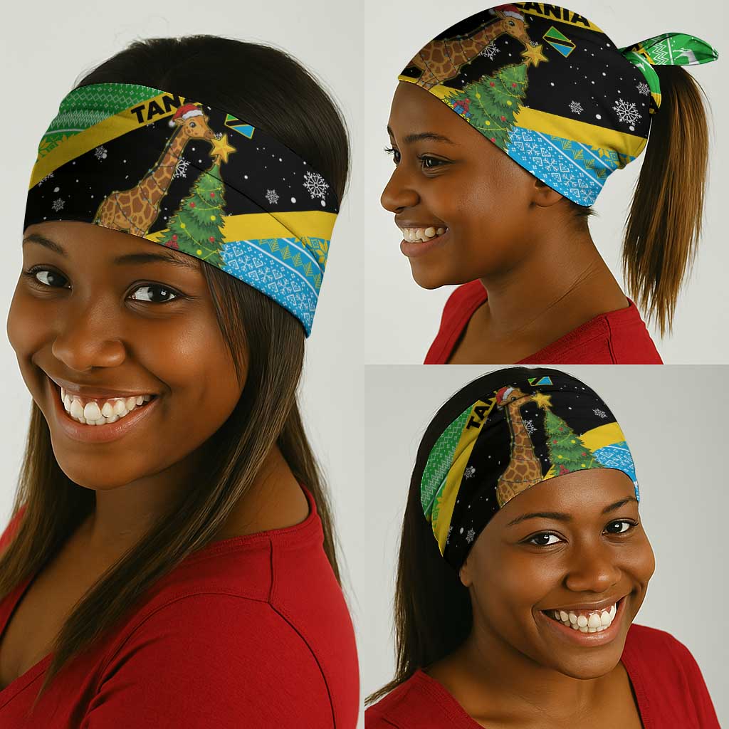 Tanzania Christmas Neck Gaiter Giraffe Christmas Tree Snowflakes and Flag - African Pride