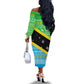 Tanzania Christmas Off The Shoulder Long Sleeve Dress Giraffe Christmas Tree Snowflakes and Flag - African Pride