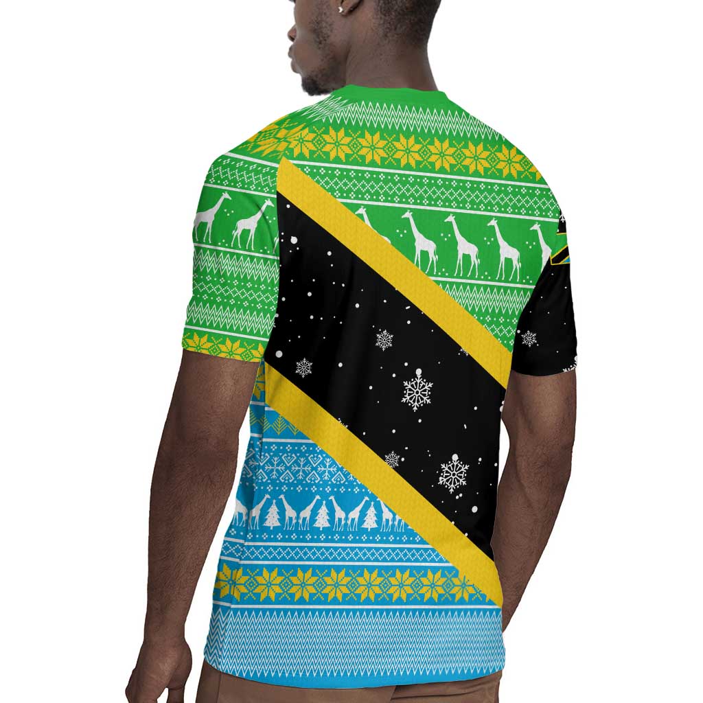 Tanzania Christmas Rugby Jersey Giraffe Christmas Tree Snowflakes and Flag - African Pride