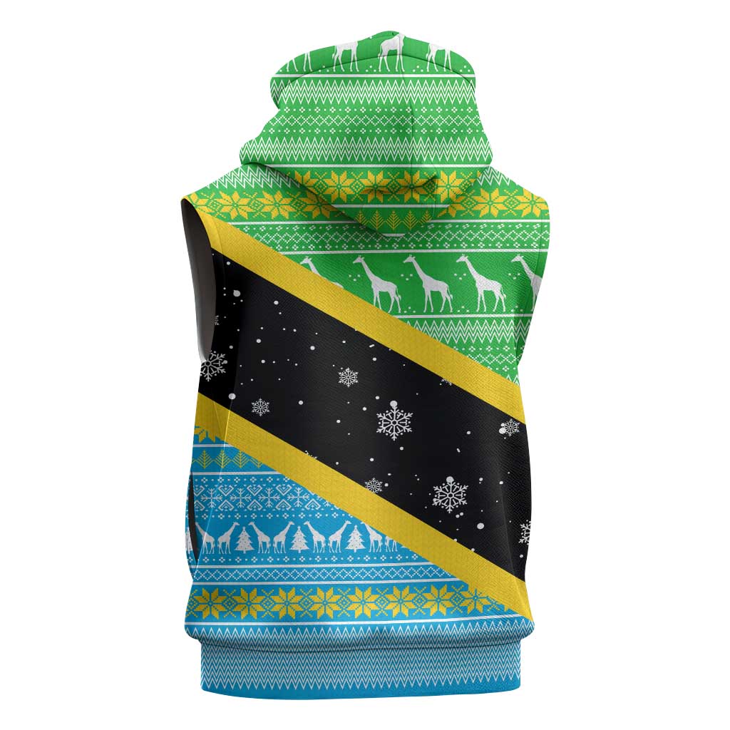 Tanzania Christmas Sleeveless Hoodie Giraffe Christmas Tree Snowflakes and Flag - African Pride