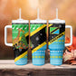 Tanzania Christmas Tumbler With Handle Giraffe Christmas Tree Snowflakes and Flag - African Pride