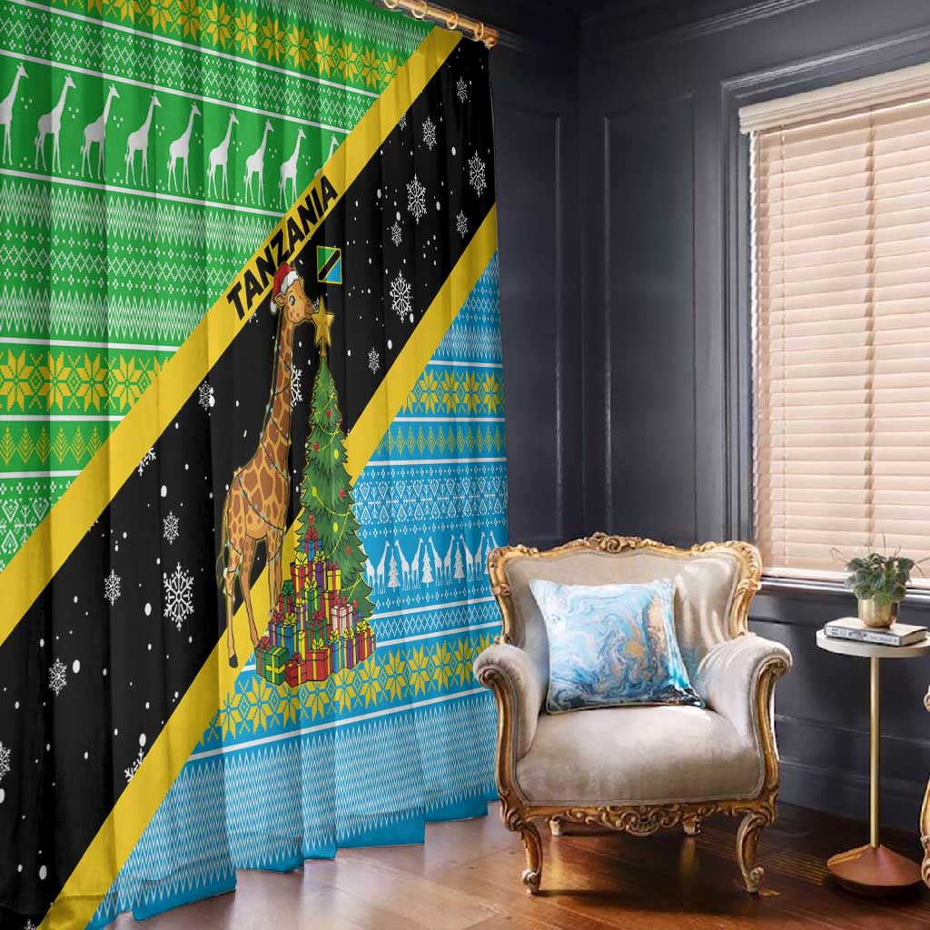 Tanzania Christmas Window Curtain Giraffe Christmas Tree Snowflakes and Flag - African Pride