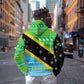 Tanzania Christmas Zip Hoodie Giraffe Christmas Tree Snowflakes and Flag - African Pride