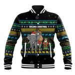 Tanzania Christmas Baseball Jacket African Santa Riding Elephant Snowflakes - African Pride