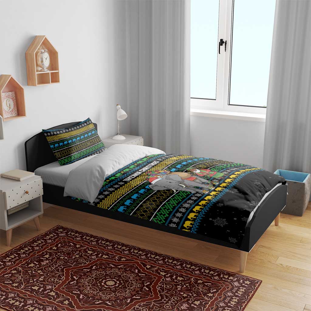 Tanzania Christmas Bedding Set African Santa Riding Elephant Snowflakes - African Pride