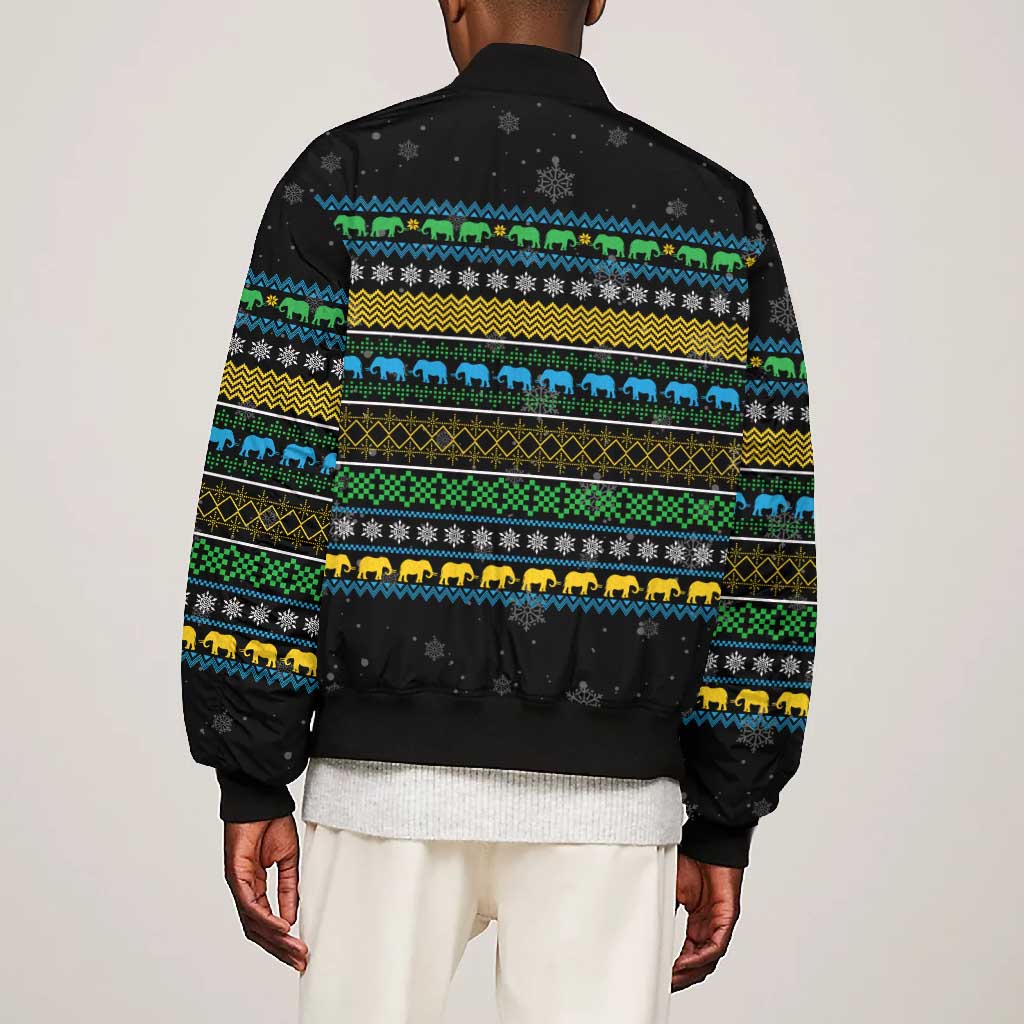 Tanzania Christmas Bomber Jacket African Santa Riding Elephant Snowflakes - African Pride