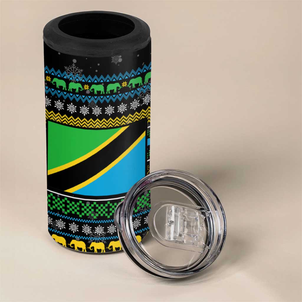 Tanzania Christmas 4 in 1 Can Cooler Tumbler African Santa Riding Elephant Snowflakes - African Pride