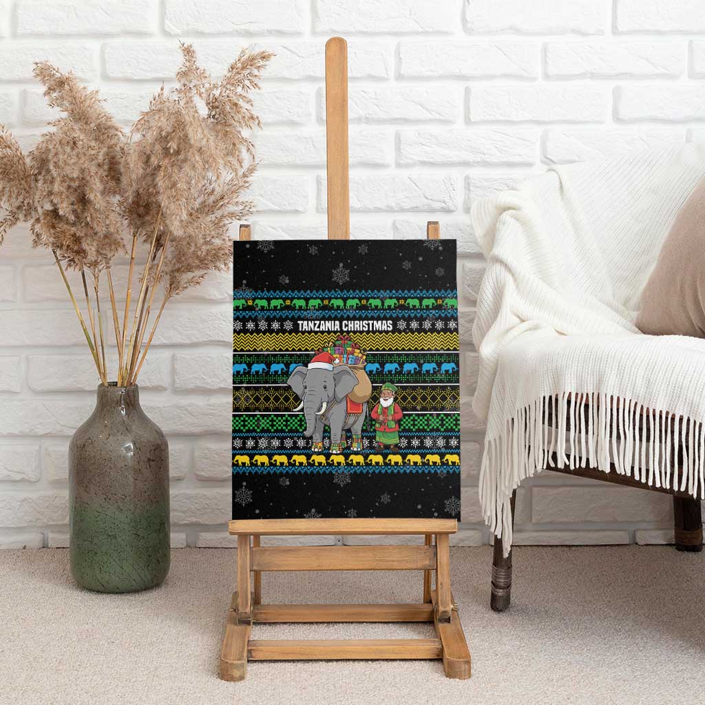Tanzania Christmas Canvas Wall Art African Santa Riding Elephant Snowflakes - African Pride