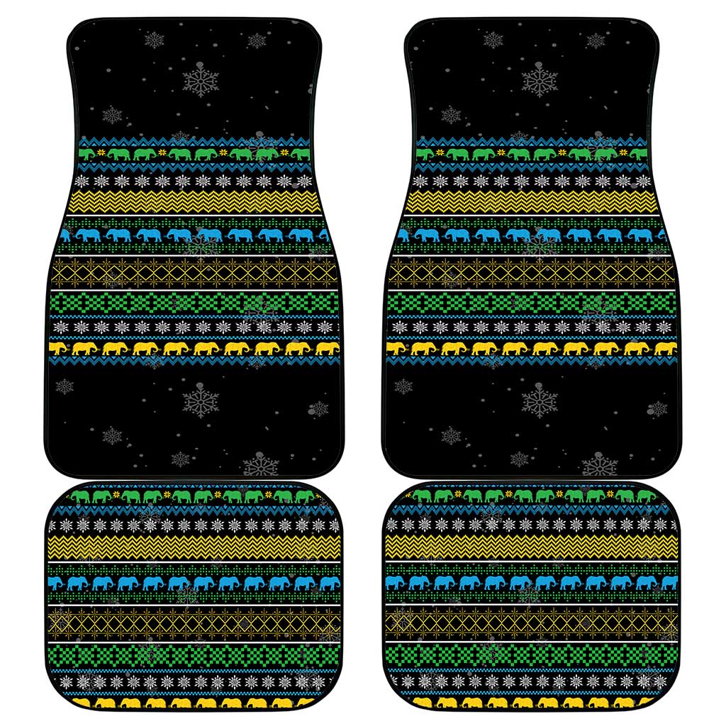 Tanzania Christmas Car Mats African Santa Riding Elephant Snowflakes - African Pride