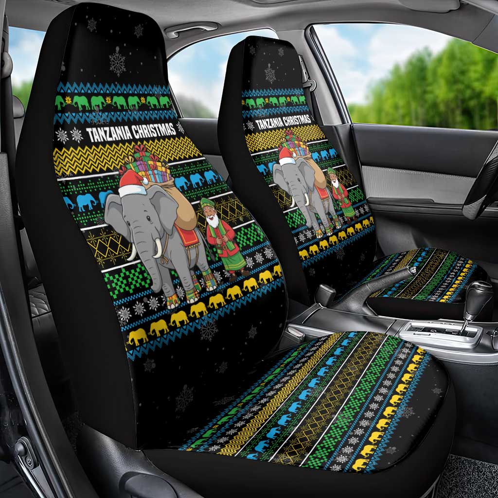 Tanzania Christmas Car Seat Cover African Santa Riding Elephant Snowflakes - African Pride