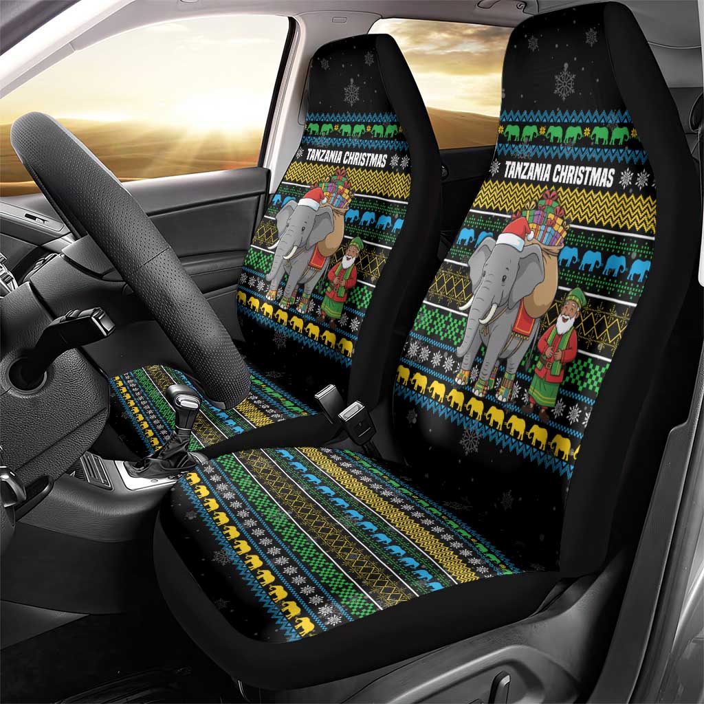 Tanzania Christmas Car Seat Cover African Santa Riding Elephant Snowflakes - African Pride