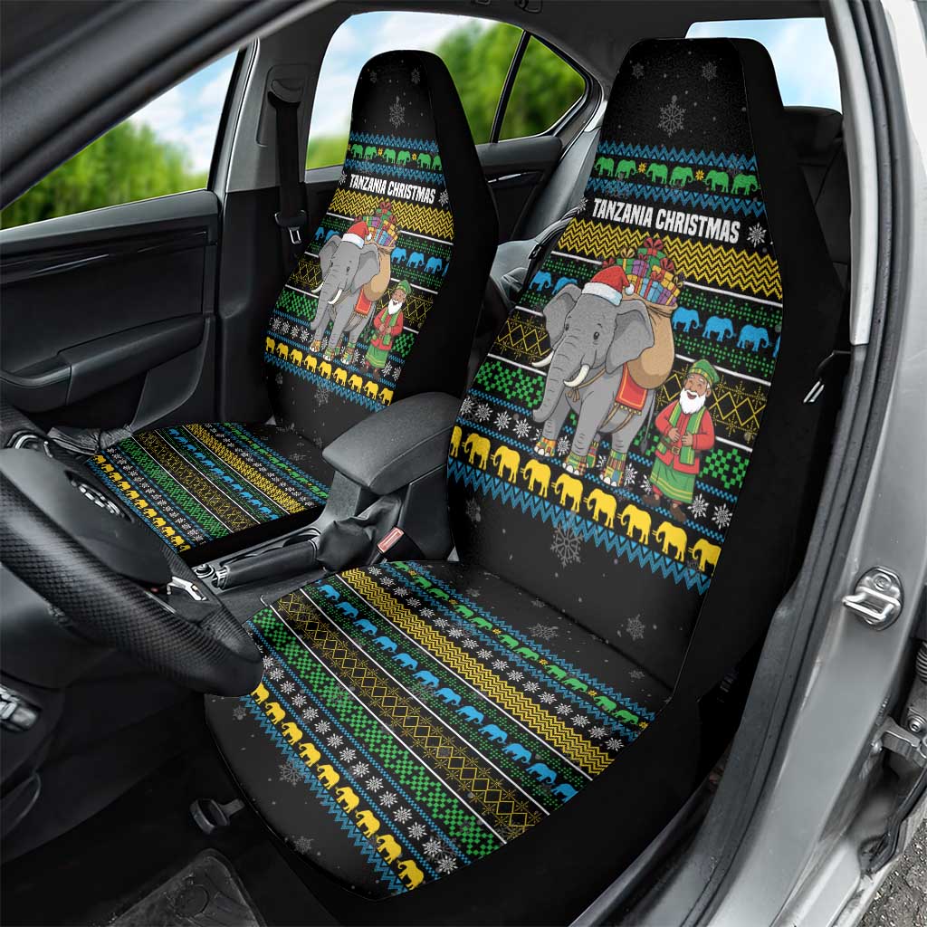 Tanzania Christmas Car Seat Cover African Santa Riding Elephant Snowflakes - African Pride
