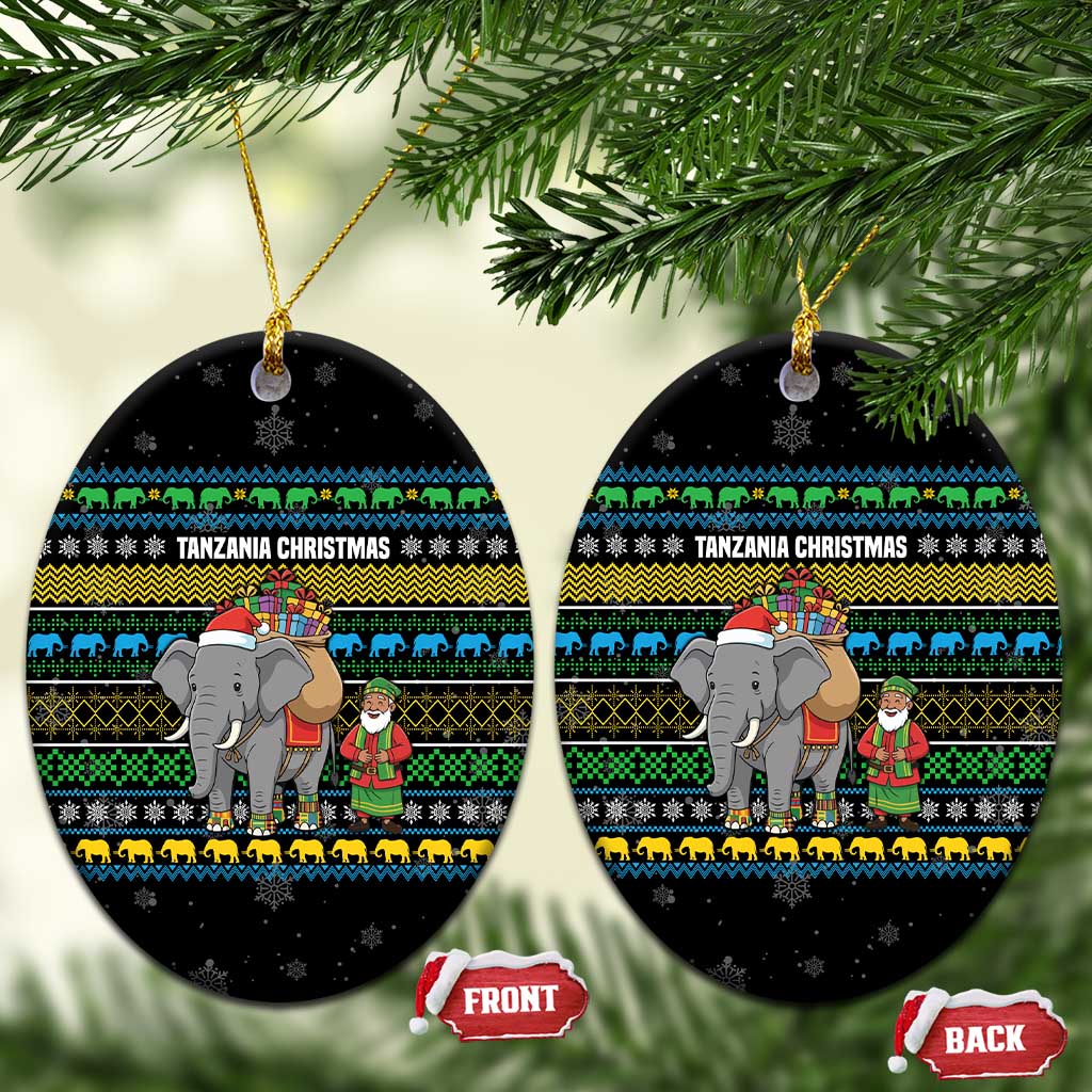 Tanzania Christmas Ceramic Ornament African Santa Riding Elephant Snowflakes - African Pride