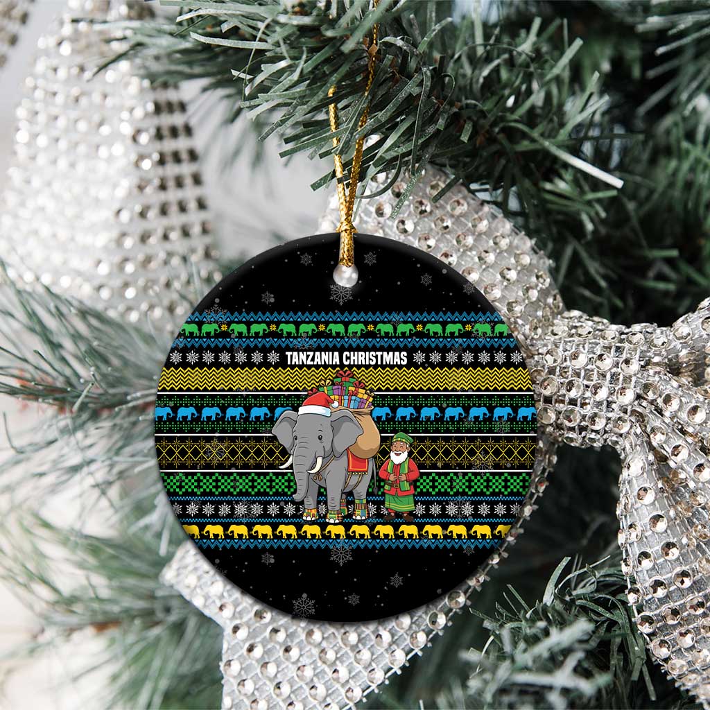 Tanzania Christmas Ceramic Ornament African Santa Riding Elephant Snowflakes - African Pride