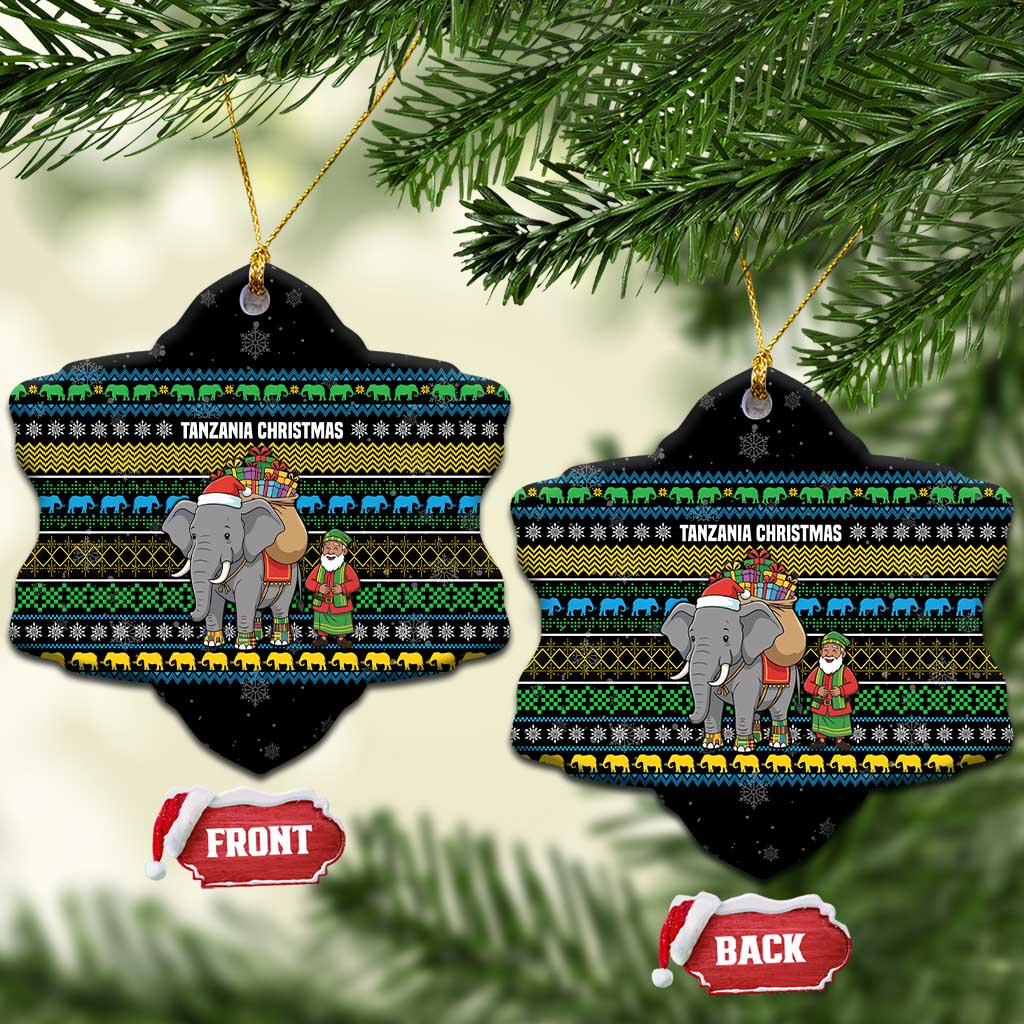 Tanzania Christmas Ceramic Ornament African Santa Riding Elephant Snowflakes - African Pride