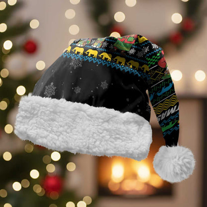 Tanzania Christmas Santa Hat African Santa Riding Elephant Snowflakes - African Pride