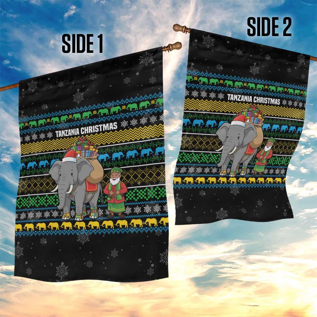 Tanzania Christmas Garden Flag African Santa Riding Elephant Snowflakes - African Pride