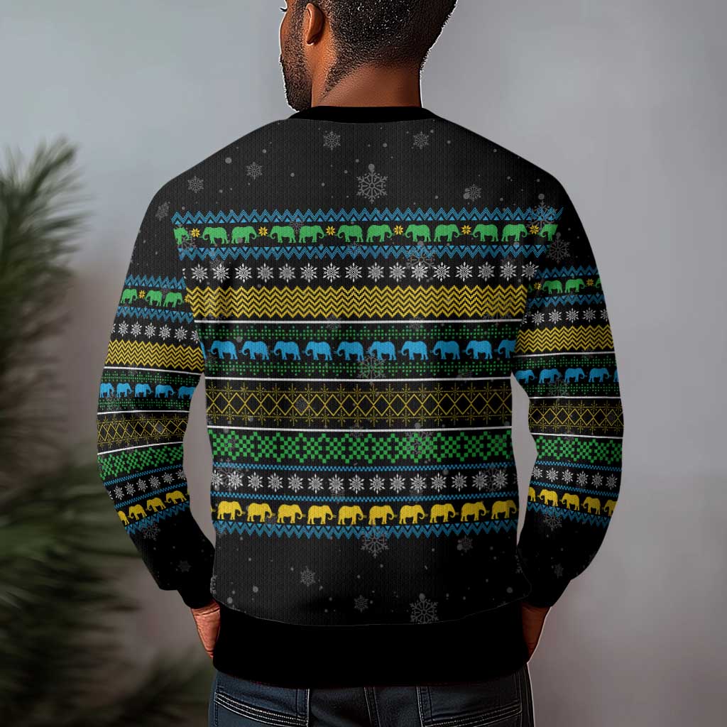 Tanzania Christmas Ugly Christmas Sweater African Santa Riding Elephant Snowflakes - African Pride