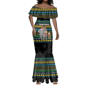 Tanzania Christmas Mermaid Dress African Santa Riding Elephant Snowflakes - African Pride
