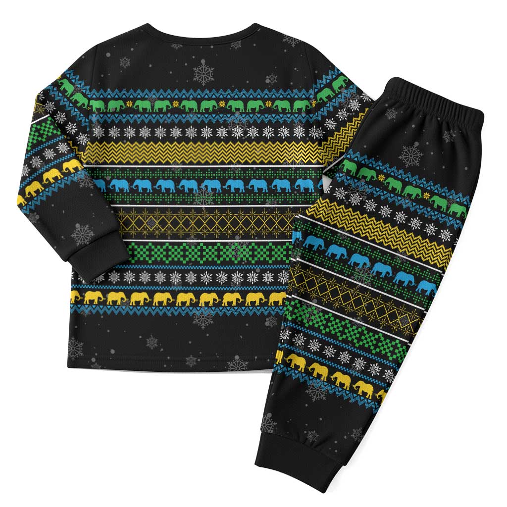 Tanzania Christmas Pajama Set African Santa Riding Elephant Snowflakes - African Pride