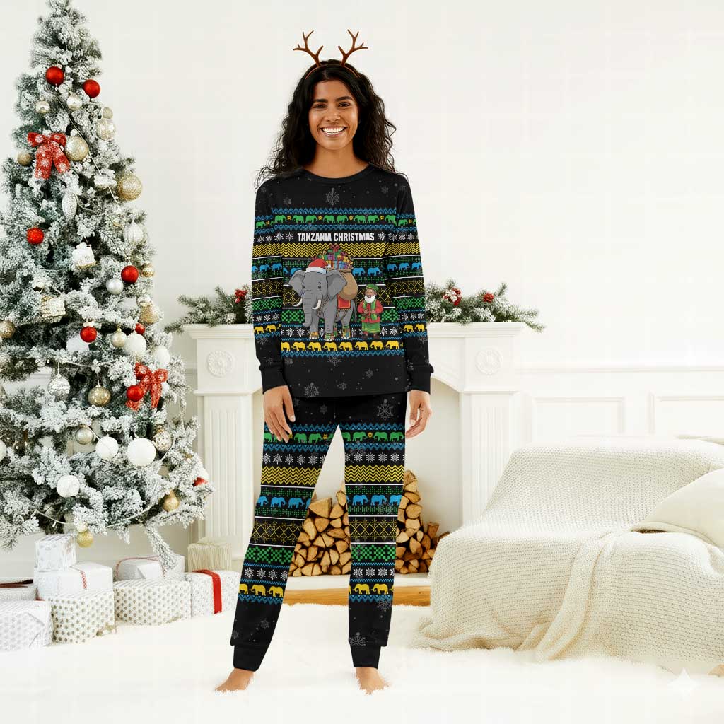 Tanzania Christmas Pajama Set African Santa Riding Elephant Snowflakes - African Pride