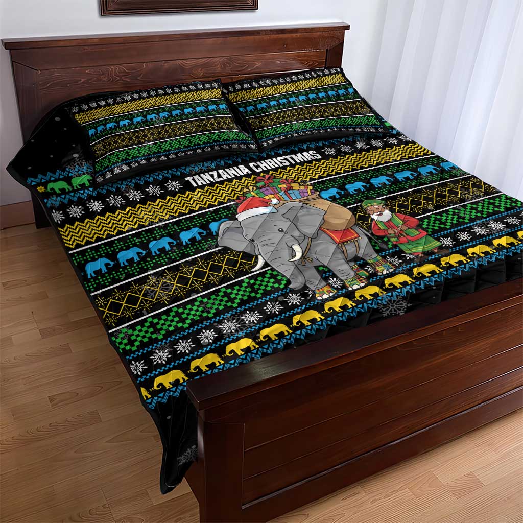 Tanzania Christmas Quilt Bed Set African Santa Riding Elephant Snowflakes - African Pride