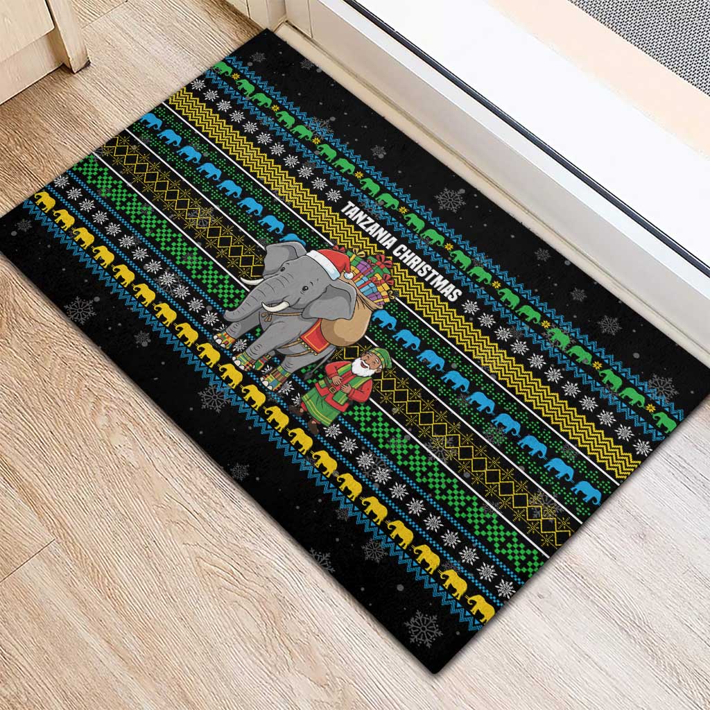 Tanzania Christmas Rubber Doormat African Santa Riding Elephant Snowflakes - African Pride