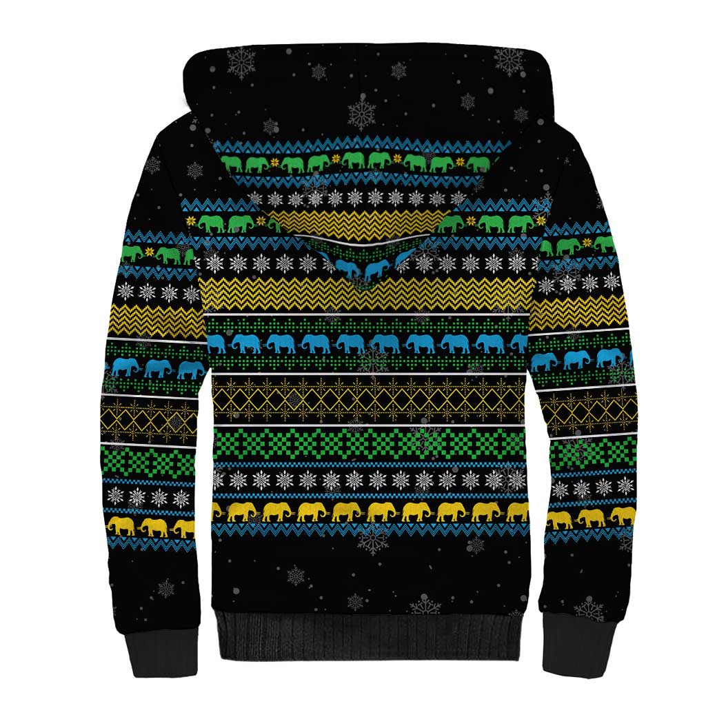 Tanzania Christmas Sherpa Hoodie African Santa Riding Elephant Snowflakes - African Pride