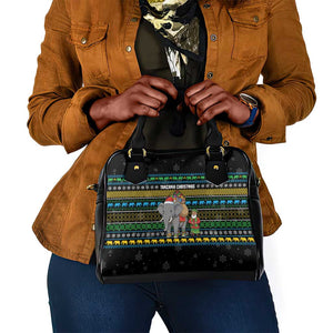 Tanzania Christmas Shoulder Handbag African Santa Riding Elephant Snowflakes - African Pride