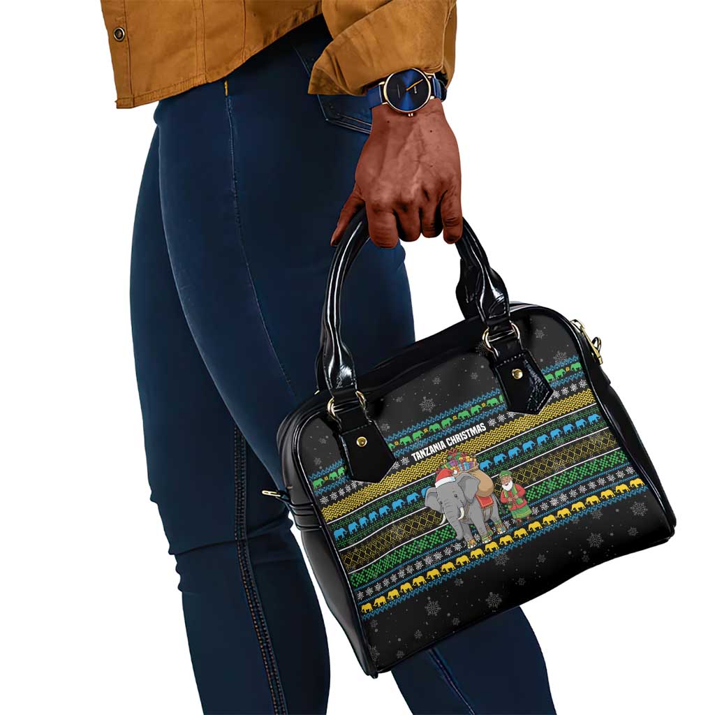 Tanzania Christmas Shoulder Handbag African Santa Riding Elephant Snowflakes - African Pride