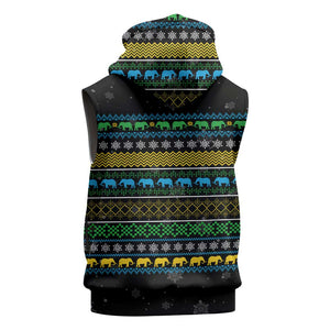 Tanzania Christmas Sleeveless Hoodie African Santa Riding Elephant Snowflakes - African Pride
