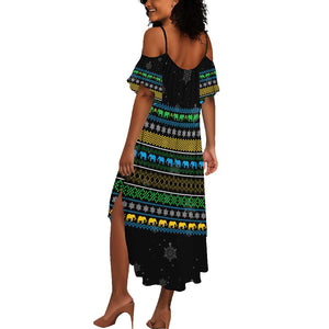 Tanzania Christmas Summer Maxi Dress African Santa Riding Elephant Snowflakes - African Pride