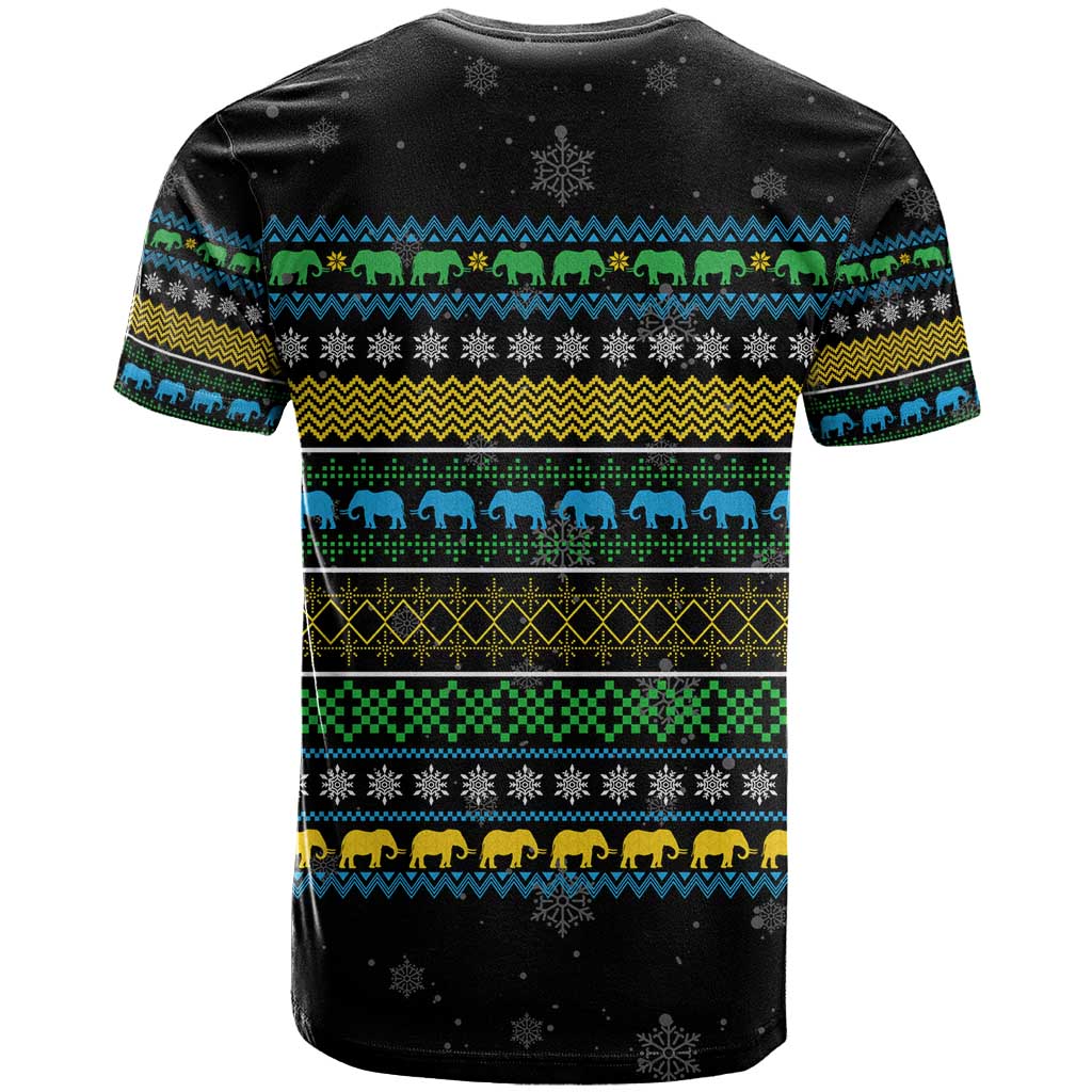Tanzania Christmas T shirt African Santa Riding Elephant Snowflakes - African Pride