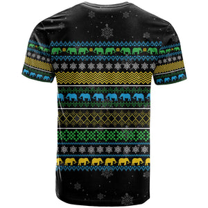 Tanzania Christmas T shirt African Santa Riding Elephant Snowflakes - African Pride