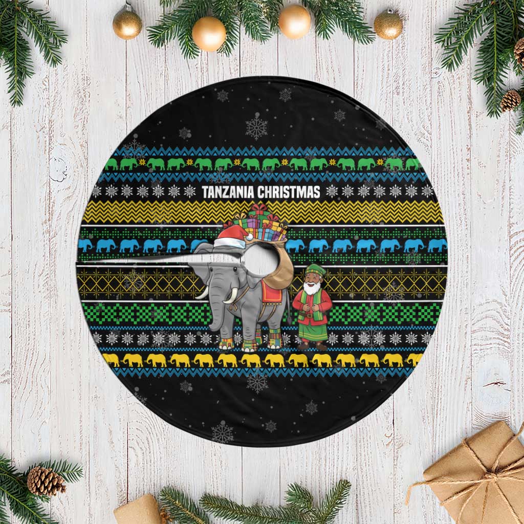 Tanzania Christmas Tree Skirt African Santa Riding Elephant Snowflakes - African Pride