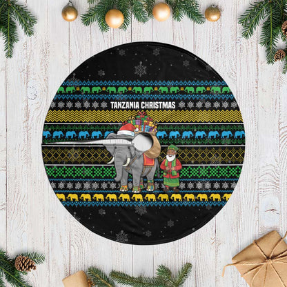 Tanzania Christmas Tree Skirt African Santa Riding Elephant Snowflakes - African Pride