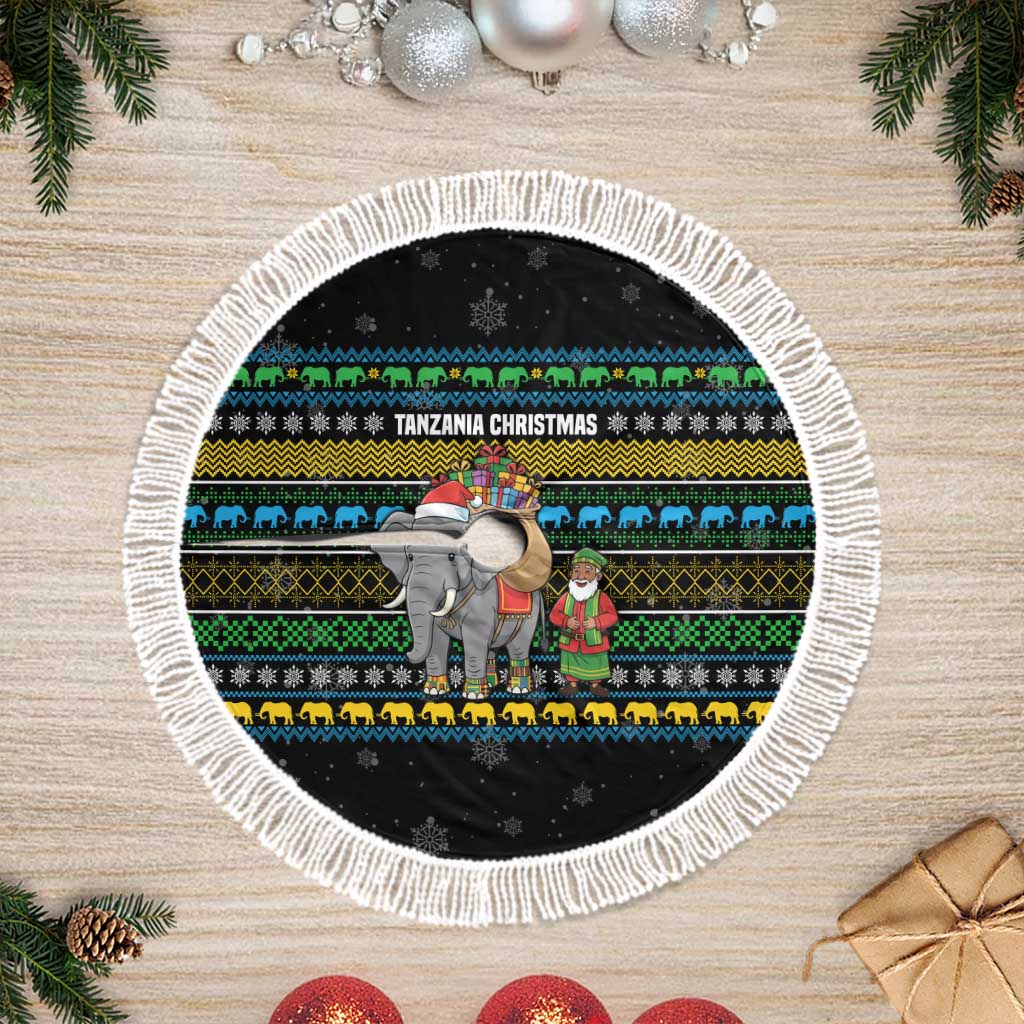 Tanzania Christmas Tree Skirt African Santa Riding Elephant Snowflakes - African Pride