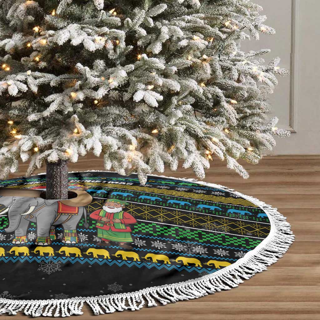 Tanzania Christmas Tree Skirt African Santa Riding Elephant Snowflakes - African Pride